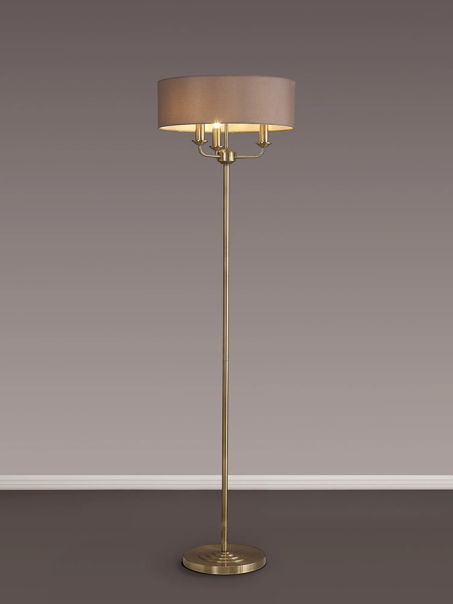 Banyan 45cm 3 Light Floor Lamp Antique Brass, Grey DK0902  Deco Banyan AB GR